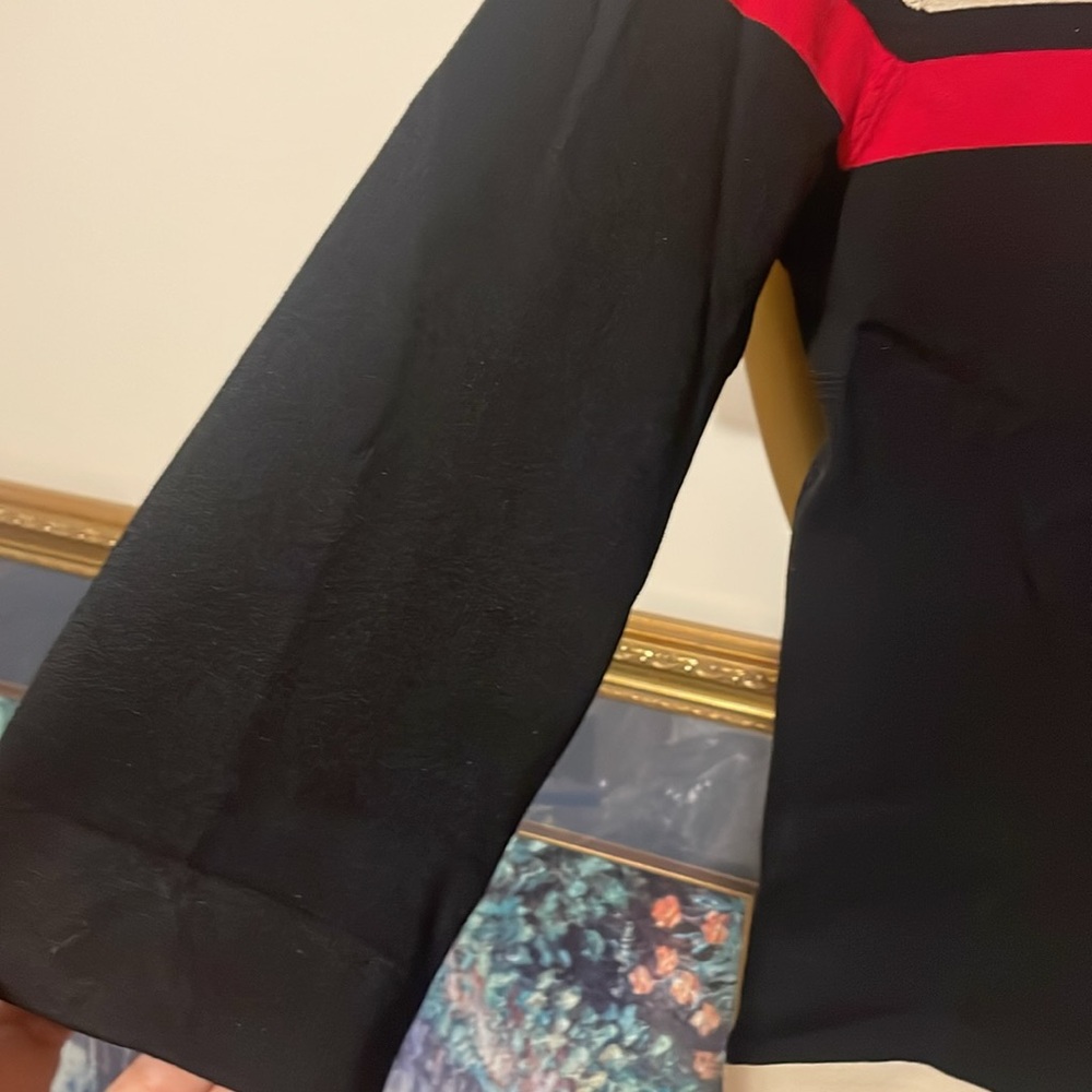 Jones New York Women's Black Top with Red and Cream Stripes 000631 - Picture 3 of 11